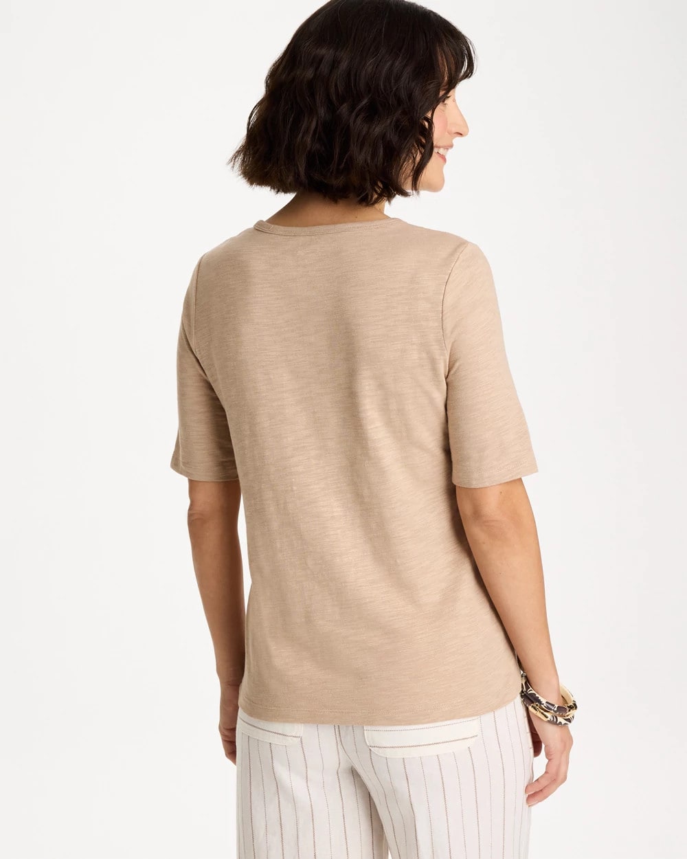 Chico's Foil Print Cotton Slub Elbow-Sleeve Tee