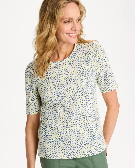 Chico's Printed Cotton Slub Elbow-Sleeve Tee