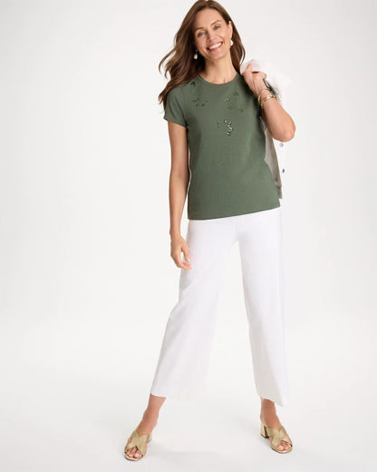 Chico's Embellished Cotton Stretch Cap-Sleeve Tee