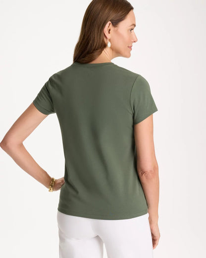 Chico's Embellished Cotton Stretch Cap-Sleeve Tee