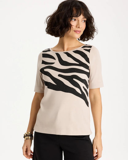 Chico's Zebra Pima Elbow Sleeve Tee