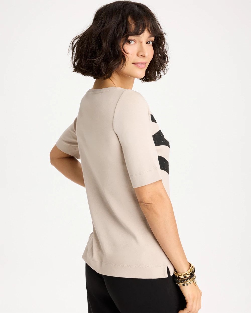 Chico's Zebra Pima Elbow Sleeve Tee