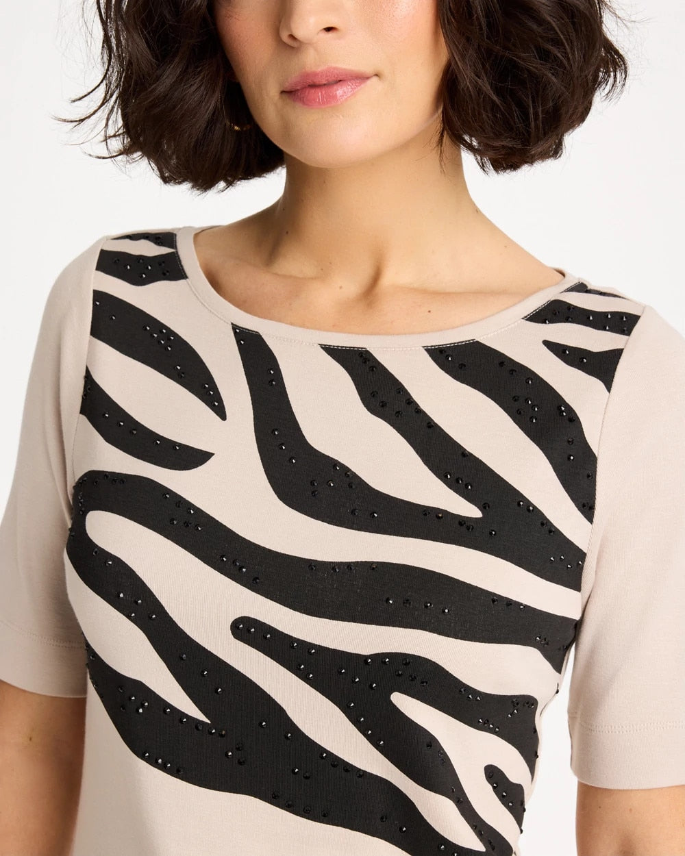 Chico's Zebra Pima Elbow Sleeve Tee