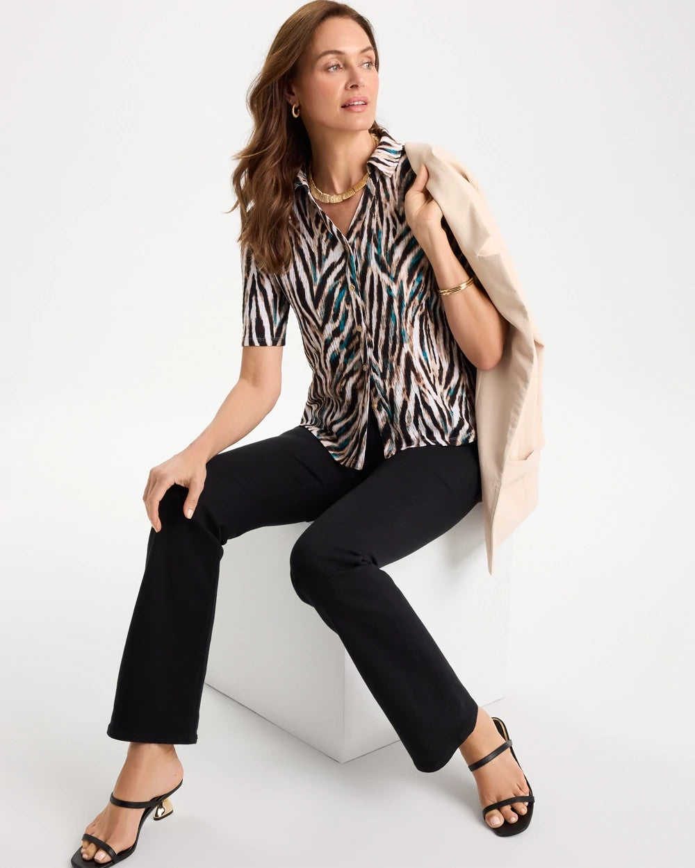 Chico's Tiger Print Textured Camp Tee