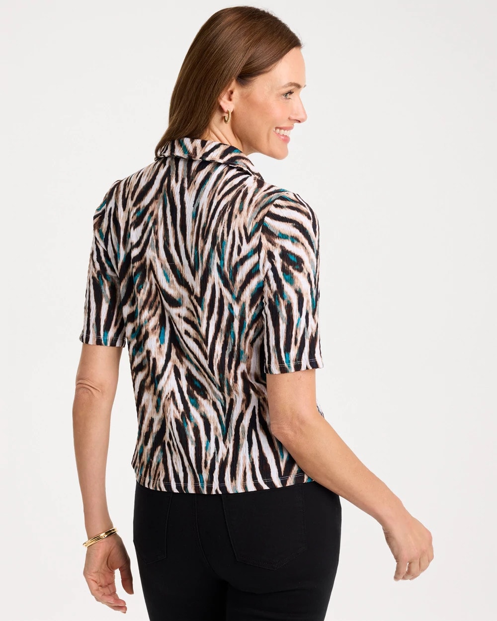 Chico's Tiger Print Textured Camp Tee