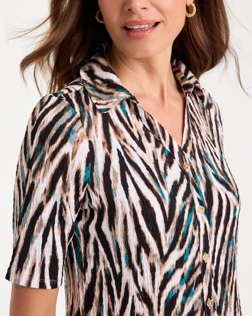Chico's Tiger Print Textured Camp Tee