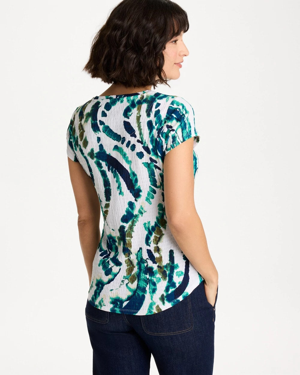 Chico's Printed Textured Knit Cap Sleeve Tee