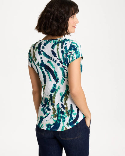 Chico's Printed Textured Knit Cap Sleeve Tee