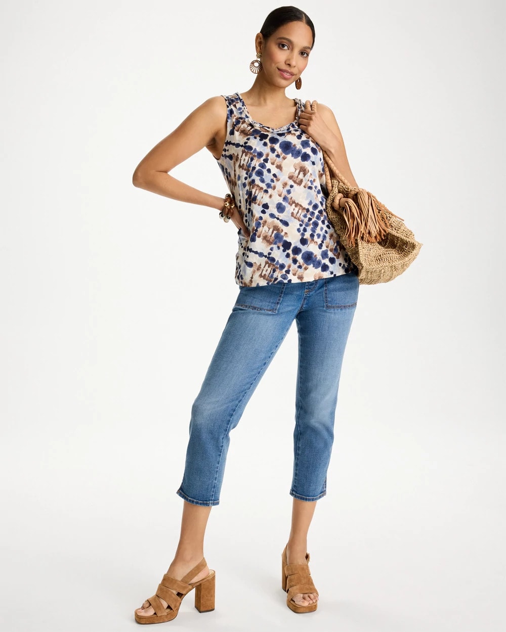 Chico's Printed Jersey Satin Tank Top