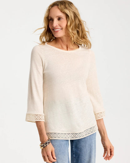 Chico's Linen Crochet Lace Tee