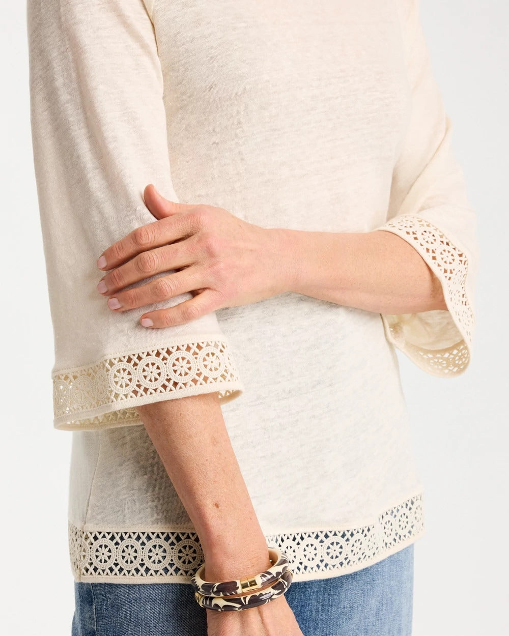 Chico's Linen Crochet Lace Tee