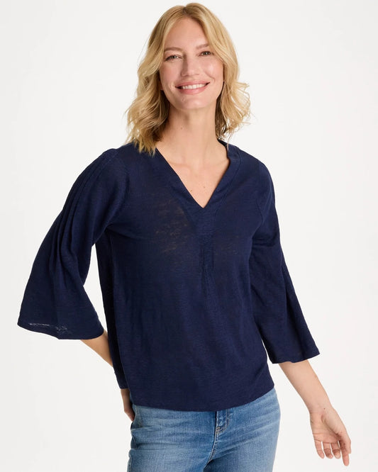Chico's Linen Pleated Pintuck Tee