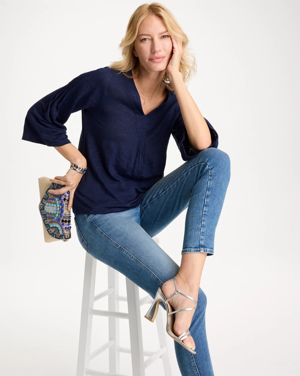 Chico's Linen Pleated Pintuck Tee