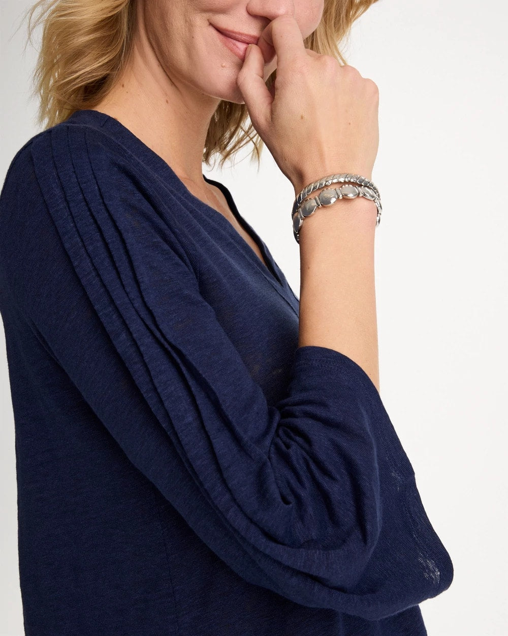 Chico's Linen Pleated Pintuck Tee