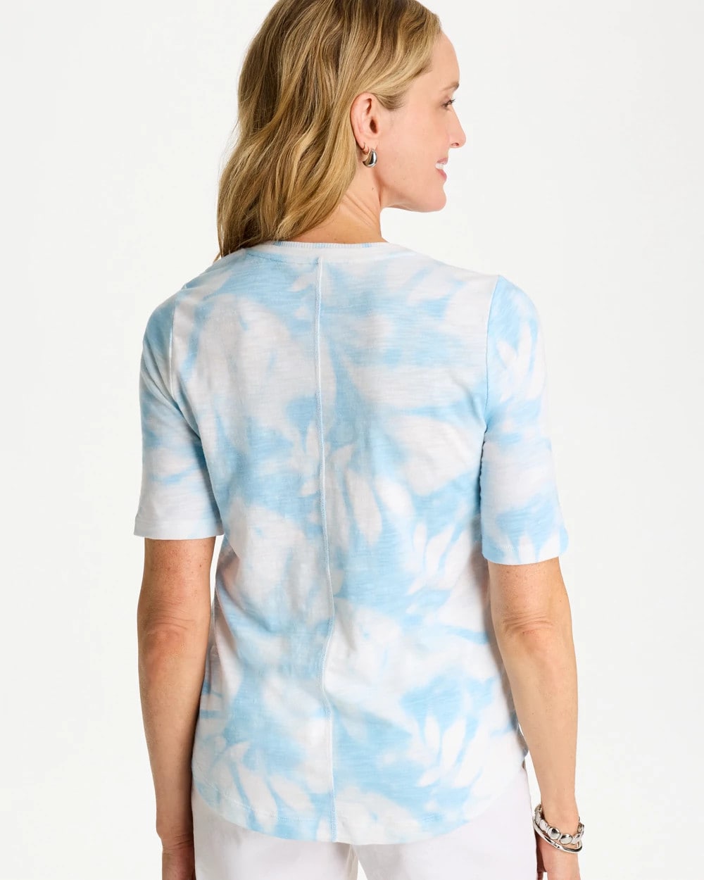 Chico's Tie-Dye Palm Cotton Slub V-Neck Tee
