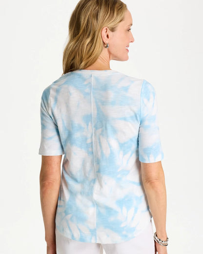 Chico's Tie-Dye Palm Cotton Slub V-Neck Tee