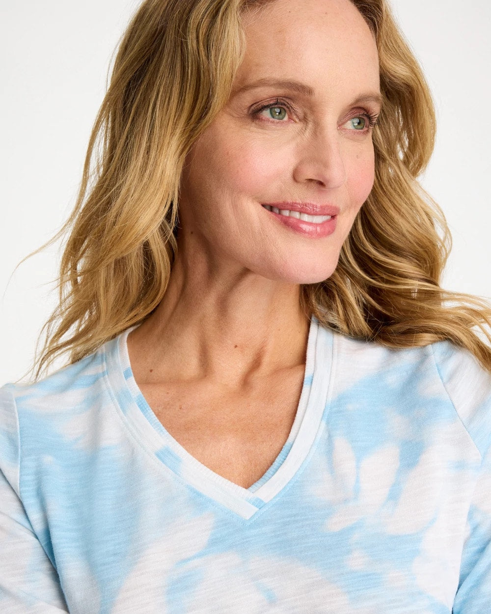 Chico's Tie-Dye Palm Cotton Slub V-Neck Tee