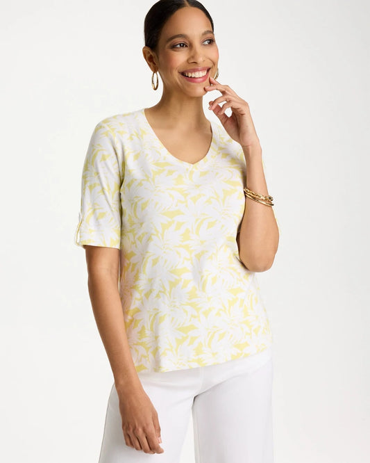 Chico's Printed Pima Elbow-Sleeve Tee