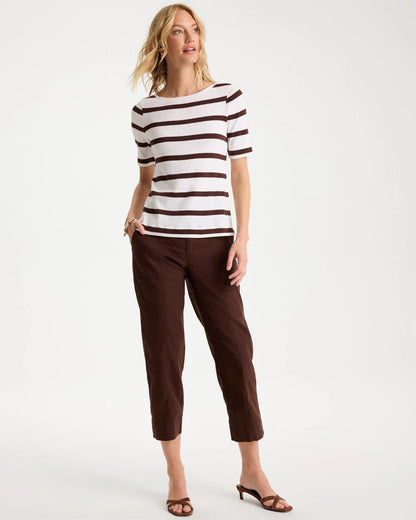 Chico's Striped Pima Elbow Sleeve Tee