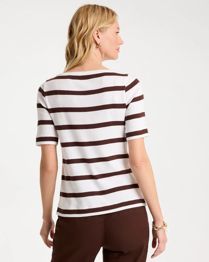 Chico's Striped Pima Elbow Sleeve Tee