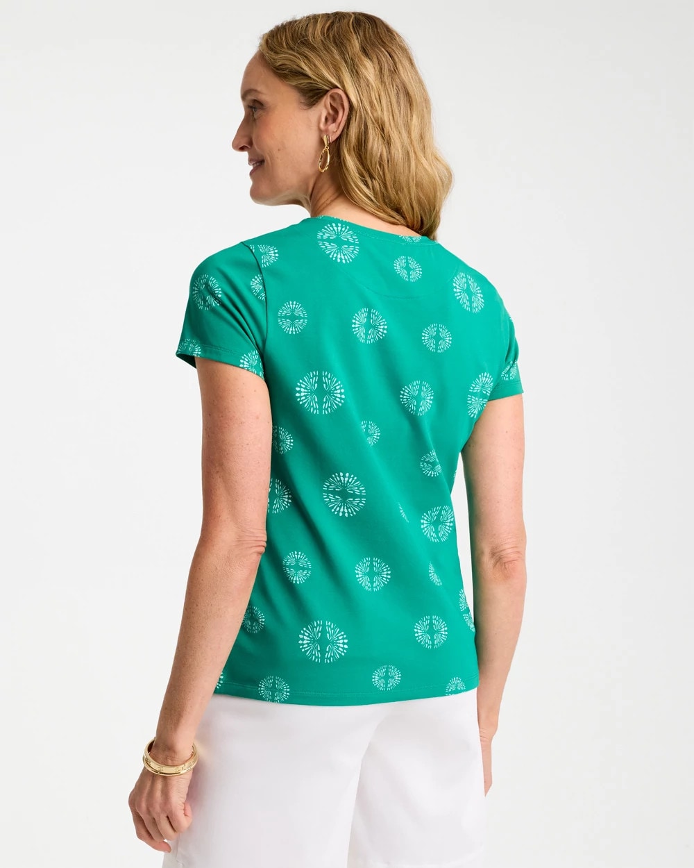 Chico's Printed Cotton Stretch Cap-Sleeve Tee