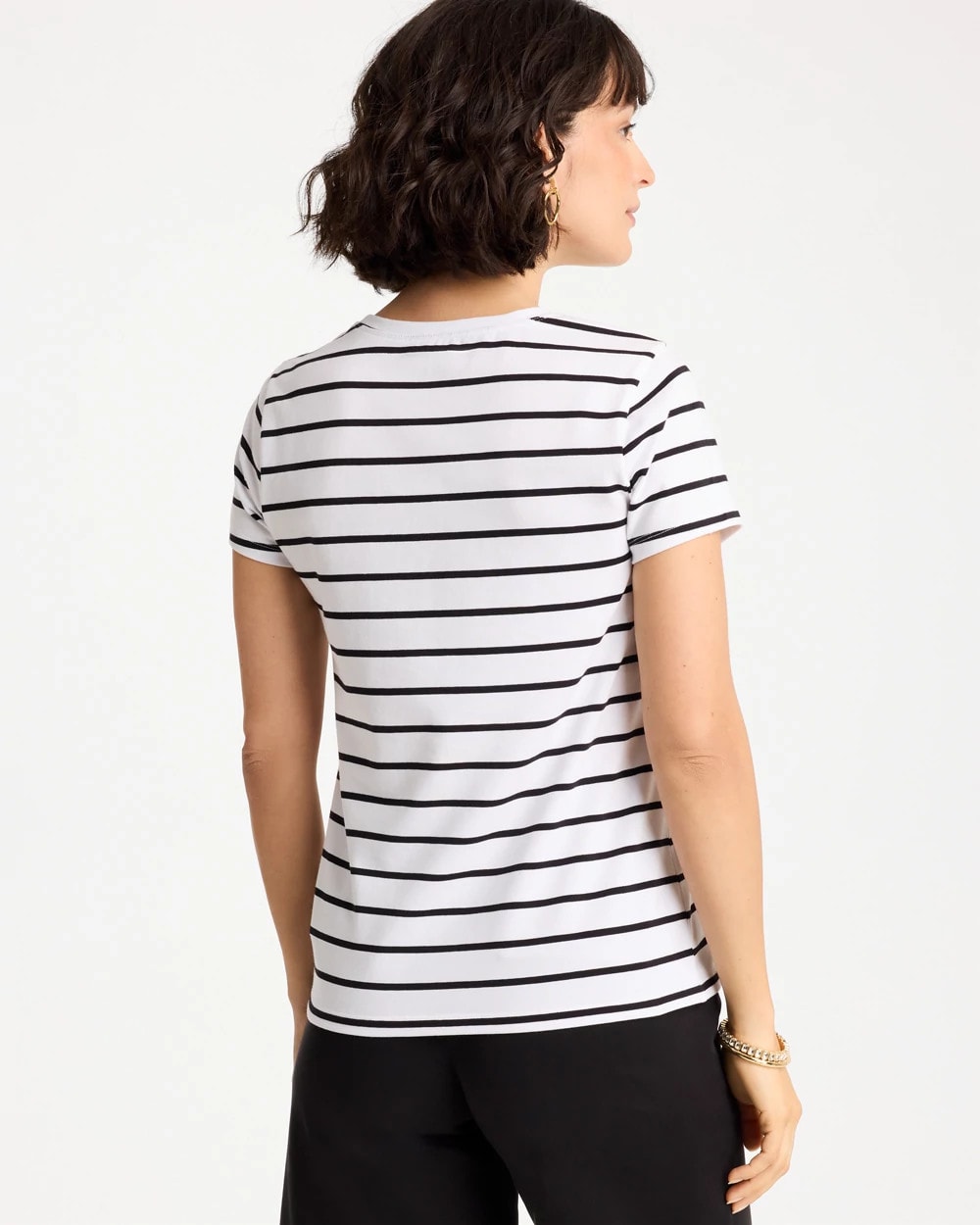Chico's Striped Cotton Stretch Cap-Sleeve Tee