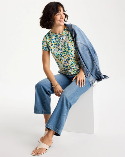 Chico's Printed Cotton Stretch Cap-Sleeve Tee