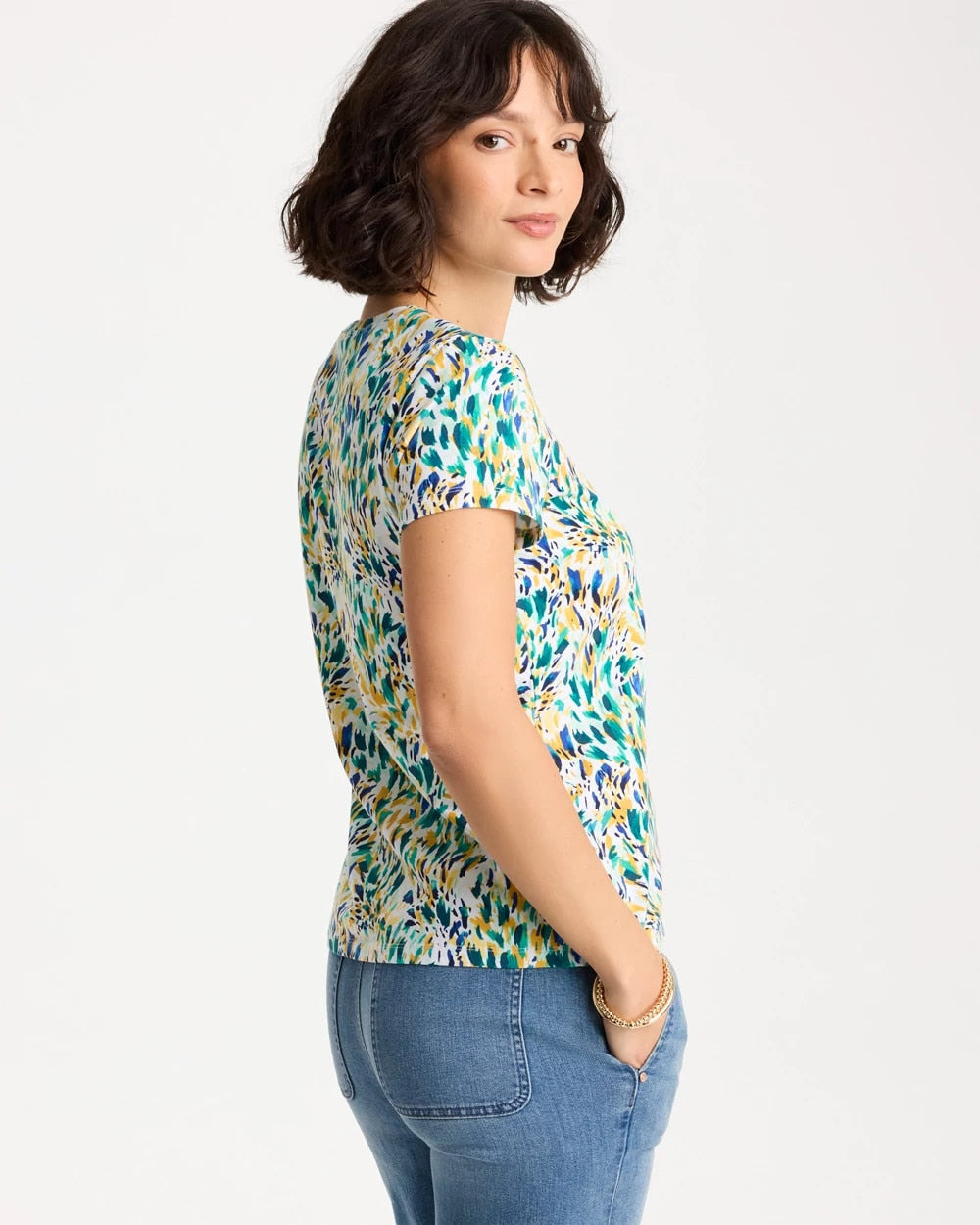 Chico's Printed Cotton Stretch Cap-Sleeve Tee