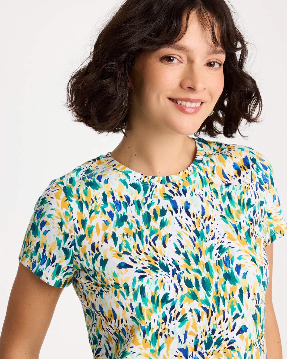 Chico's Printed Cotton Stretch Cap-Sleeve Tee