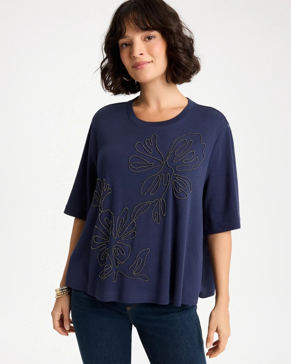Chico's Caviar Beaded Cotton Tee