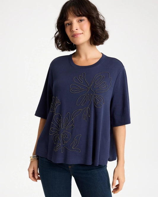 Chico's Caviar Beaded Cotton Tee