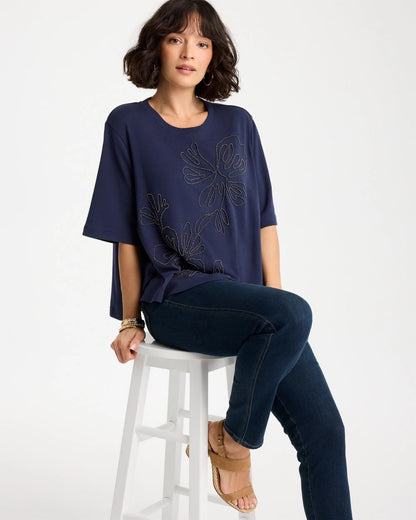Chico's Caviar Beaded Cotton Tee