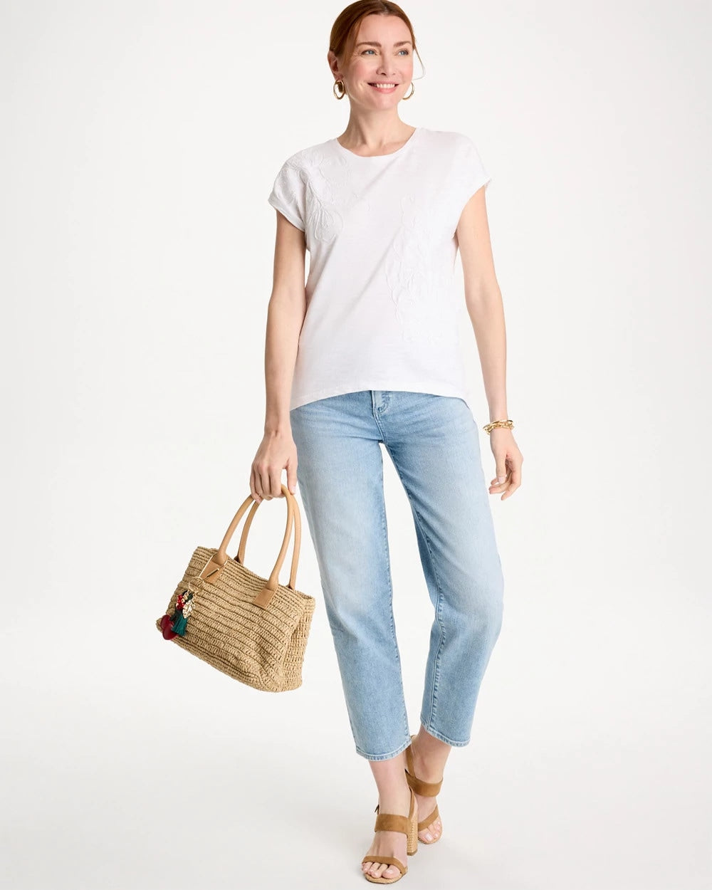 Chico's Cotton Slub Embroidered Wedge Tee