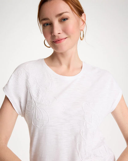 Chico's Cotton Slub Embroidered Wedge Tee