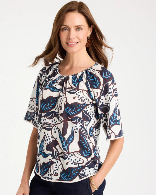 Chico's Printed Linen Fringed Tee