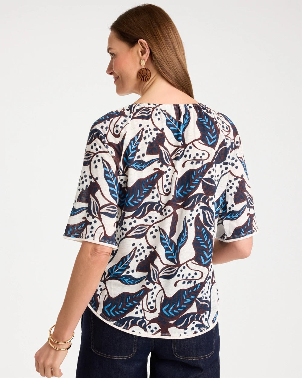 Chico's Printed Linen Fringed Tee