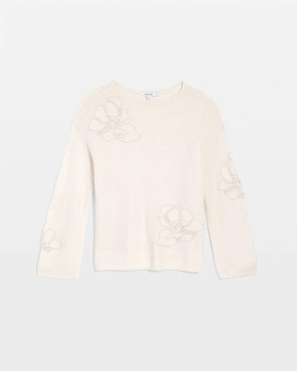 Chico's Tonal Embroidered Boatneck Pullover Sweater
