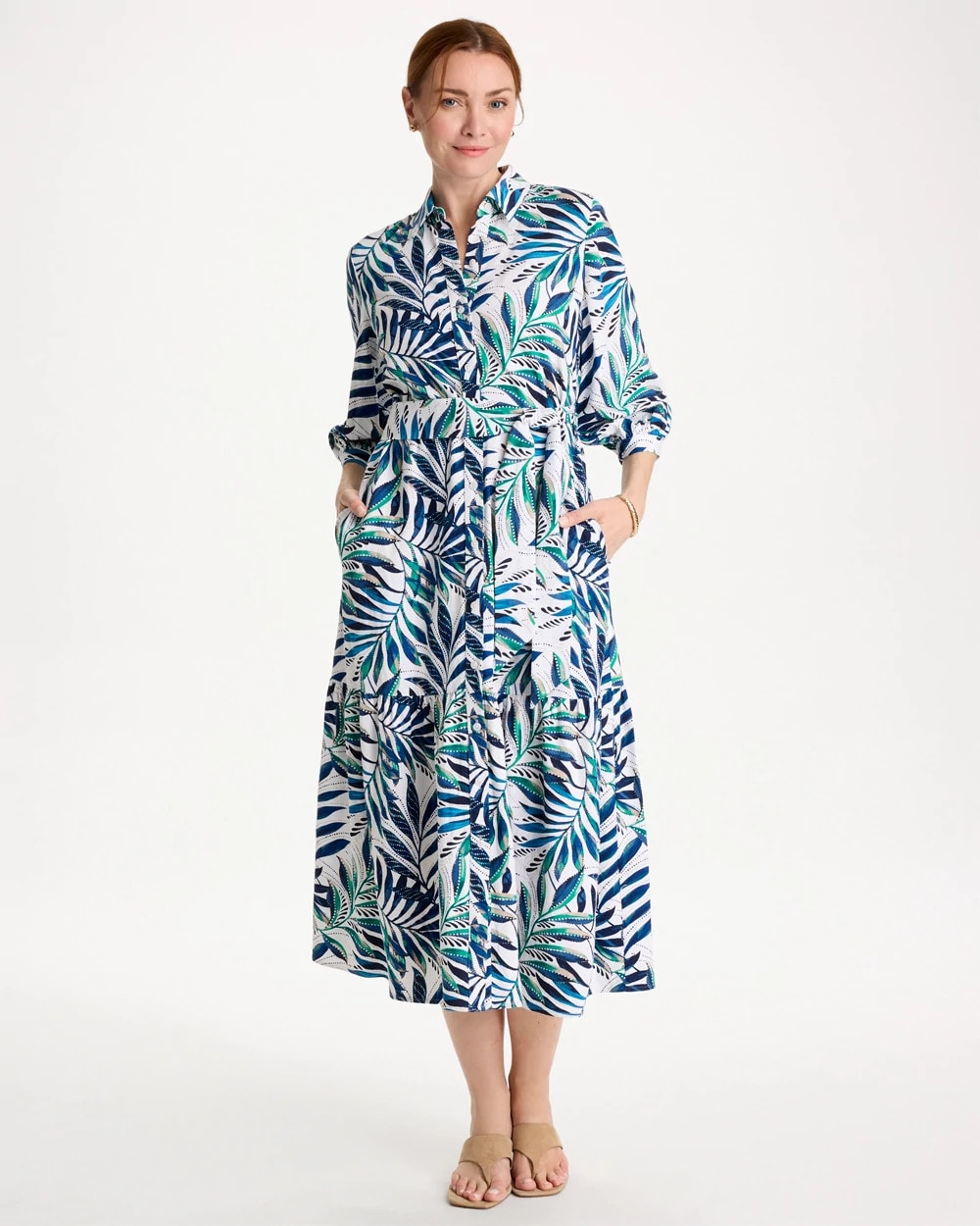 Chico's Palm Cotton-Rayon Slub Shirtdress