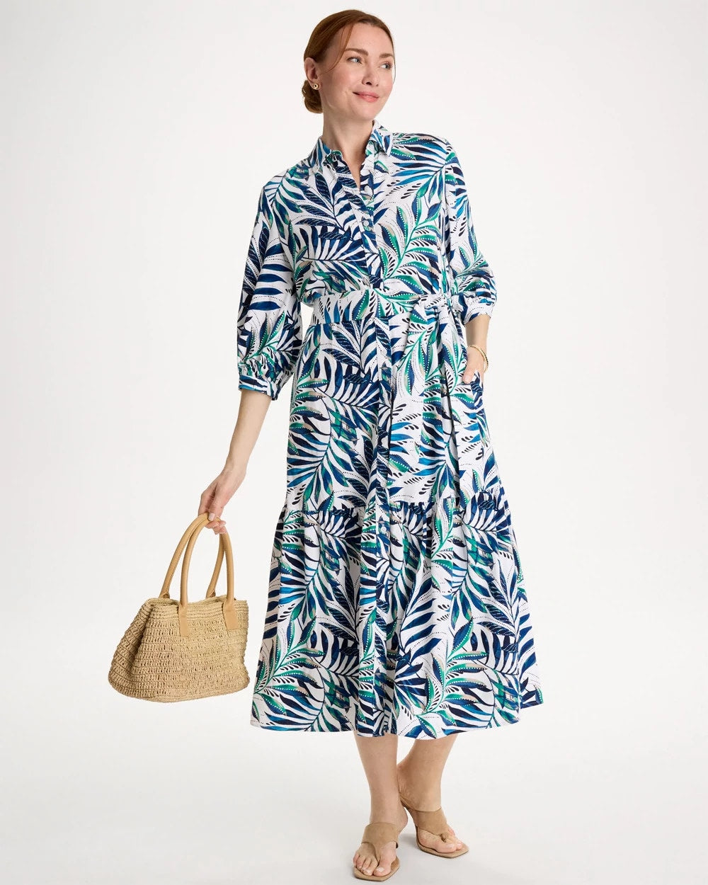 Chico's Palm Cotton-Rayon Slub Shirtdress