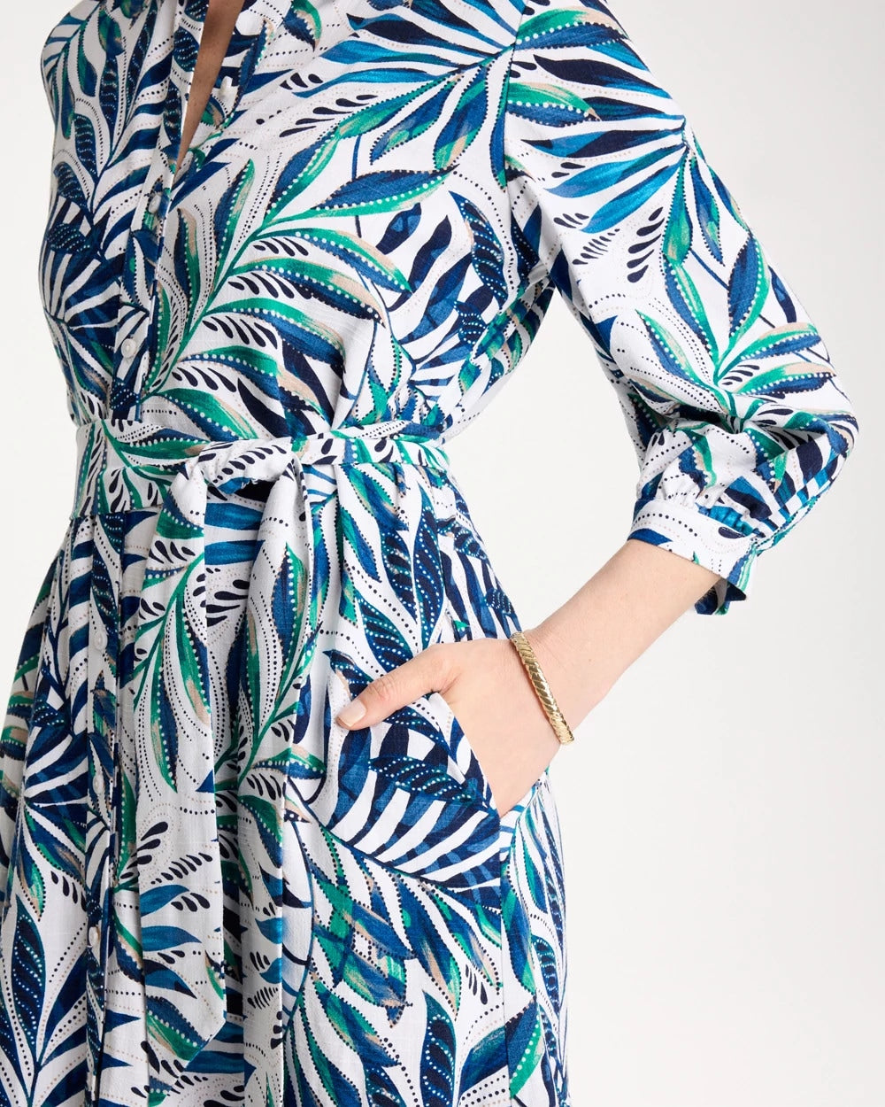 Chico's Palm Cotton-Rayon Slub Shirtdress