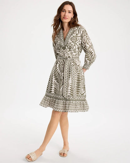 Chico's Printed Cotton-Linen Belted Dress