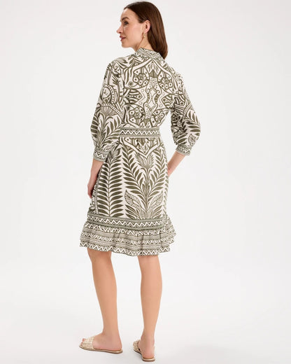 Chico's Printed Cotton-Linen Belted Dress