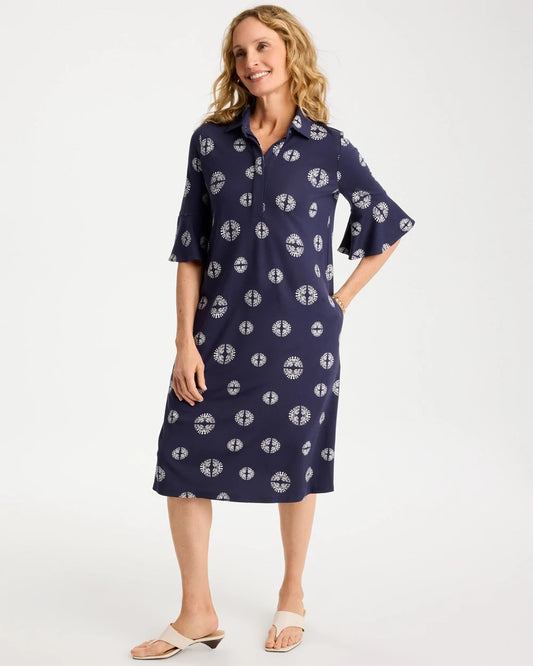 Chico's Printed Ponte Flounce Sleeve Dress