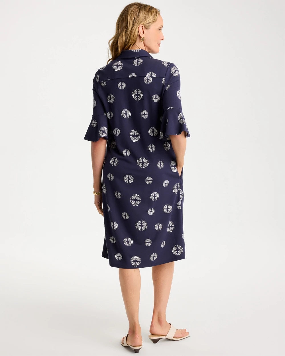 Chico's Printed Ponte Flounce Sleeve Dress
