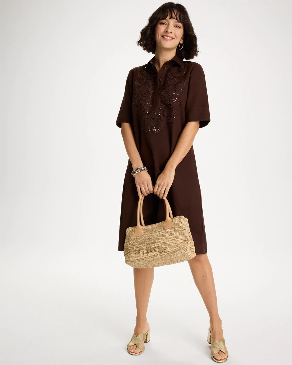 Chico's Embellished Linen Popover Dress