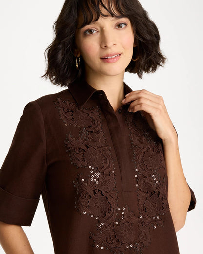 Chico's Embellished Linen Popover Dress