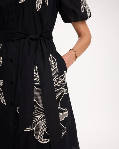 Chico's Embroidered Poplin Cotton Belted Dress