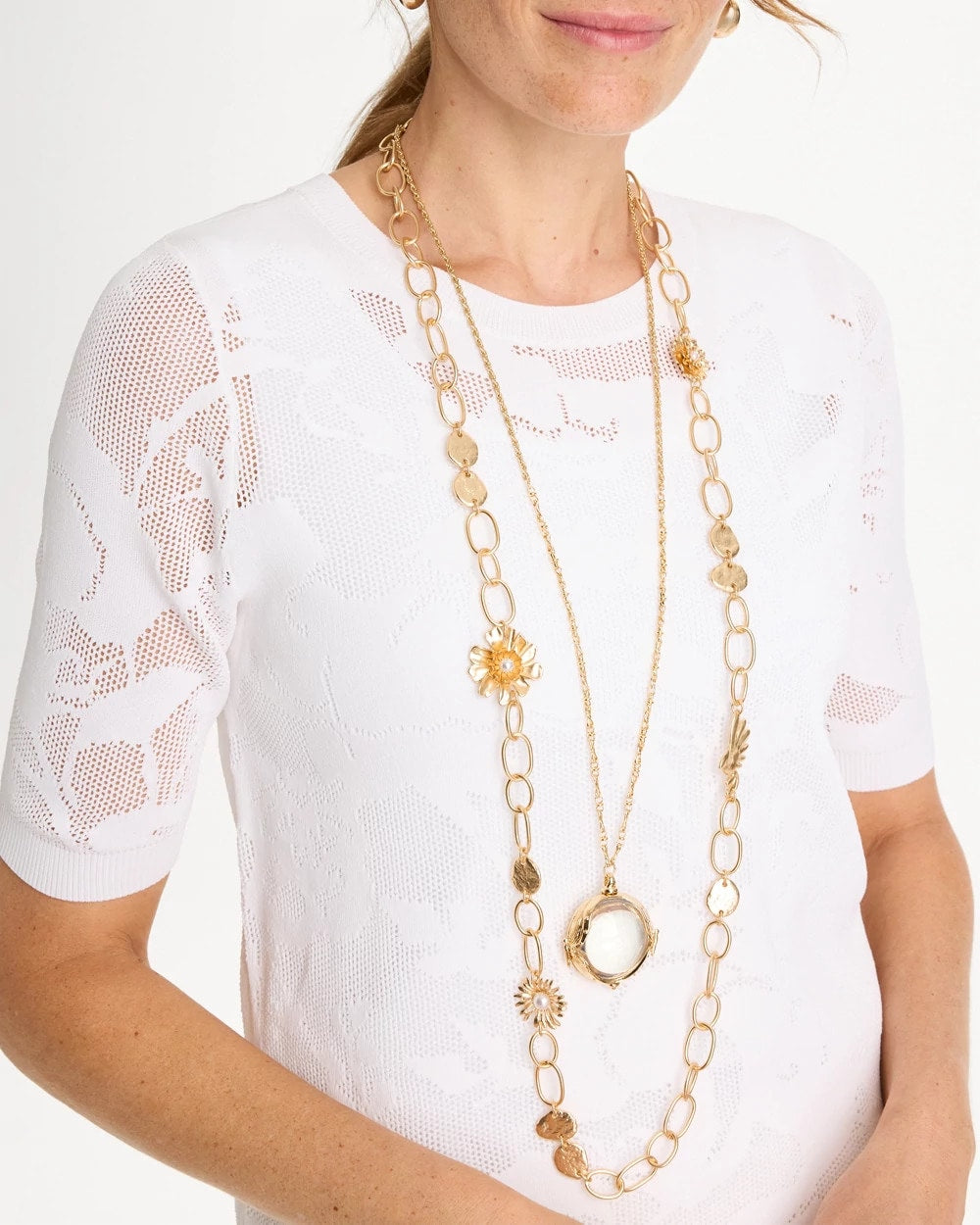 Chico's Flower Long Single-Strand Necklace
