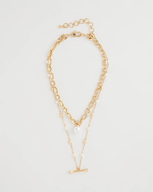 Chico's Toggle Bar Pearl Pendant Necklace