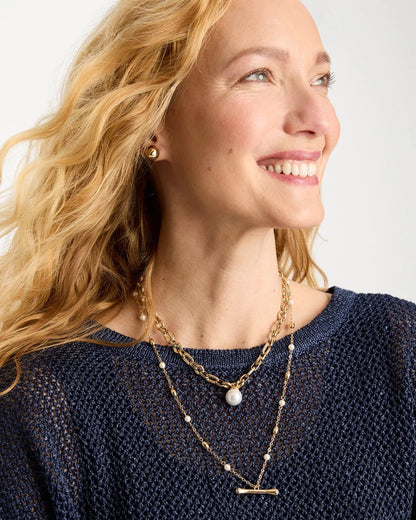 Chico's Toggle Bar Pearl Pendant Necklace